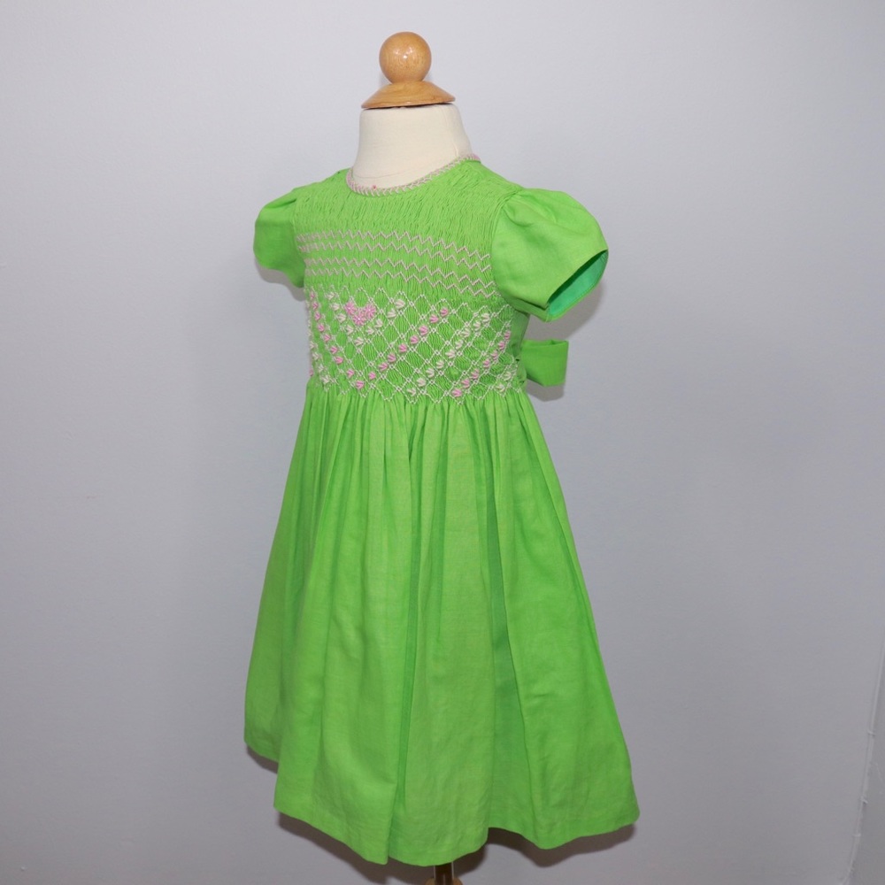 Green Embroidered Smocked Dress-3T - Picture 3 of 6